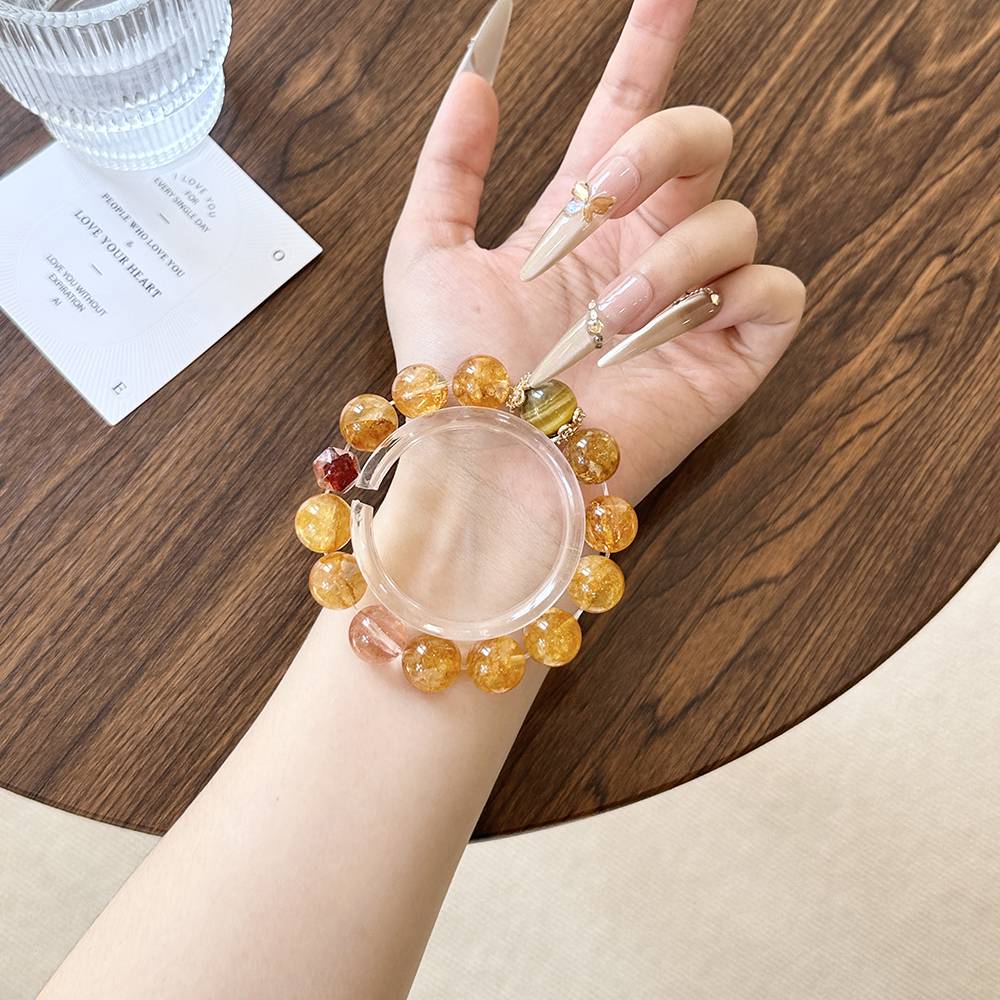 Yellow Rutile Quartz and Red Flower Agate Bracelet - Image 5