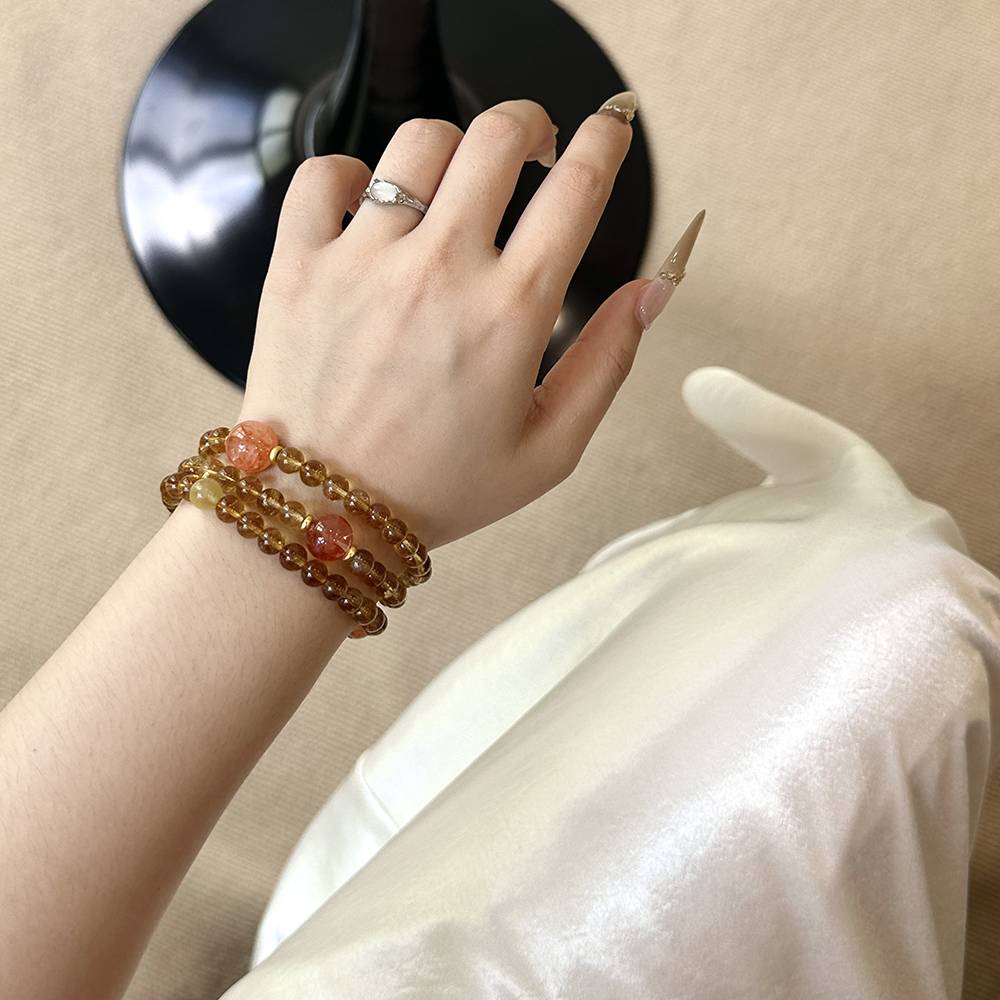 Yellow Rutile Quartz and Red Flower Agate Bracelet - Image 6
